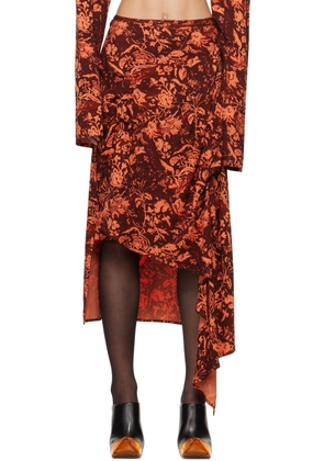 Jade Cropper Burgundy & Orange Asymmetric Midi Skirt