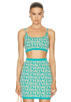 VERSACE All Over Logo Top in Turquoise & Light Blue - Teal. Size 38 (also in ).