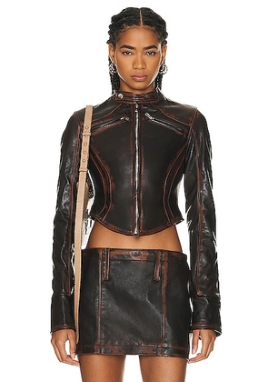 Mimchik Moto Leather Jacket in Brown Leather - Brown. Size XS (also in S).