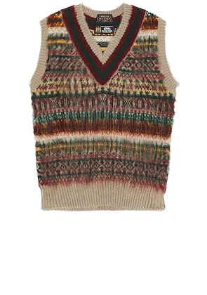 Beams Plus Beams Plus  Gim Cricket Fair Isle Vest British Wool 5g in Beige - Brown. Size L (also in M, S, XL/1X).