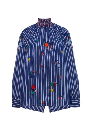 Prada - Embroidered Cotton Smocked Top - Stripe - IT 46 - Moda Operandi