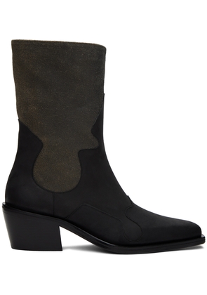 Eckhaus Latta Black & Gray Cowboy Split Leather Boots
