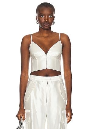 Christopher John Rogers Zip Front Bralette Top in Ivory - Ivory. Size 2 (also in ).