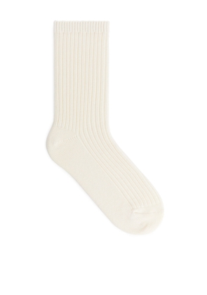 Chunky Cotton Rib Socks - White