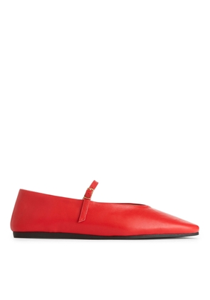 Leather Mary Jane Flats - Red