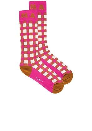 Marni Check Mid-Calf Socks in Starlight Pink - Pink. Size 10 (also in 12).
