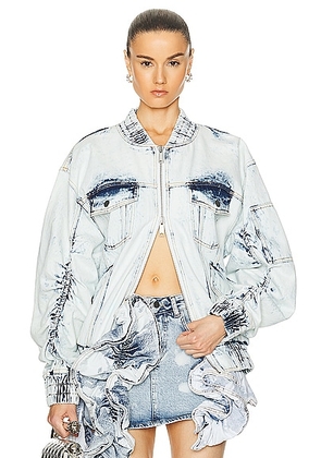 AKNVAS for FWRD Thea Denim Bomber Jacket in Acid - Blue. Size M (also in S).