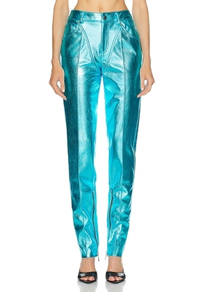 LaQuan Smith Tapered Zipper Detail Pant in Aqua - Blue. Size L (also in M, S).