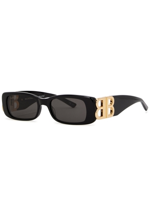 Balenciaga - Rectangle-frame Sunglasses Black, Designer-engraved Charcoal Lenses, Gold-tone B Designer Plaque at Temples
