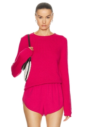 The Elder Statesman Solid Roll Crewneck Sweater in Flamingo - Pink. Size L (also in S, XS).