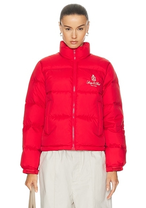 Sporty & Rich Vendome Puffer Jacket in Sports Red & Cream - Red. Size L (also in M, S, XS).