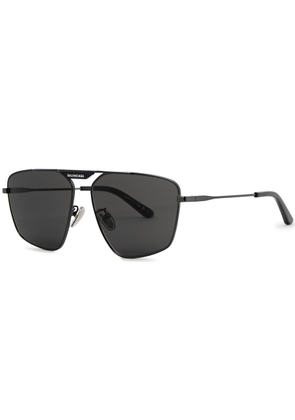 Balenciaga - Tag 2.0 Aviator-style Sunglasses Metal, Designer Plaque at top Bar, Acetate Tips, 100% UV Protection - Grey