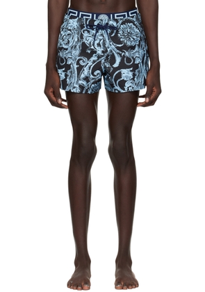 Versace Underwear Blue Barocco Stencil Swim Shorts