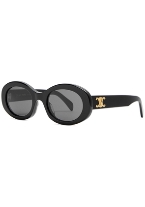 Celine - Oval-frame Sunglasses Black, Metal Logo Plaque at Temples, 100% UV Protection
