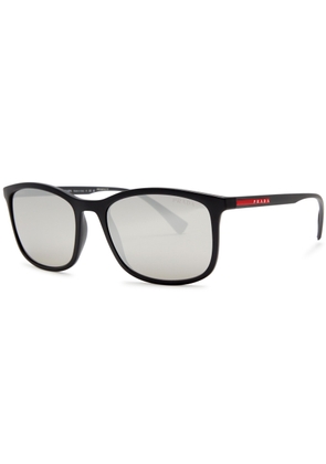 Prada Linea Rossa - Rectangle-frame Sunglasses Matte, Designer-engraved Mirrored Lenses, Designer Plaque at Temples, 100% UV Protection - Black And Silver