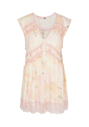 Free People Spring Fling Printed Chiffon Mini Dress - Pink - L (UK16-UK18 / L)