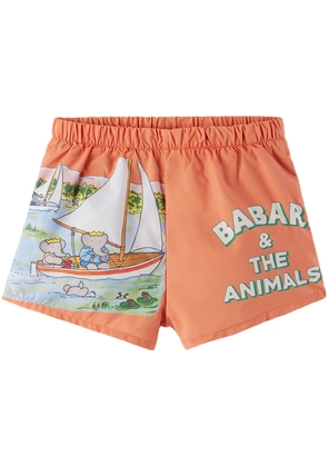 The Animals Observatory Kids Orange Puppy Swim Shorts