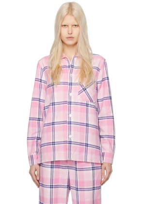 Tekla Pink Check Pyjama Shirt