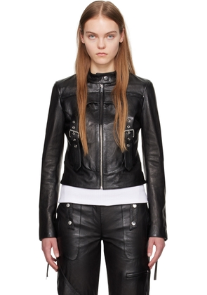 Blumarine Black Guêpière Leather Biker Jacket