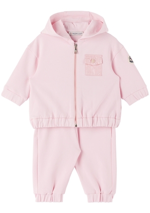 Moncler Enfant Baby Pink Zip Hoodie & Lounge Pants Set