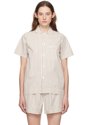 Tekla Off-White & Brown Short Sleeve Pyjama Shirt