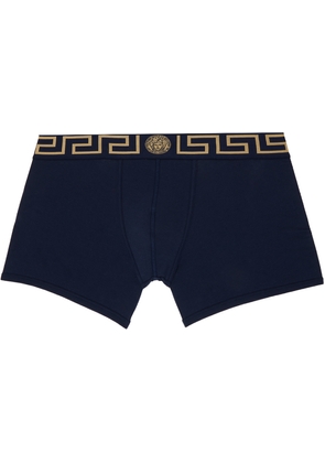 Versace Underwear Navy La Greca Border Long Boxers