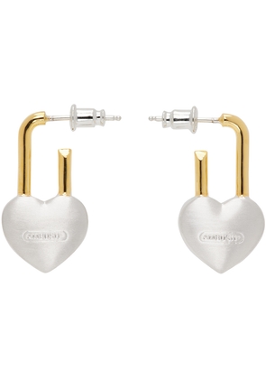 AMBUSH Silver & Gold Small Heart Padlock Earrings