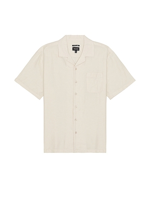 Brixton Bunker Linen Blend Short Sleeve Camp Collar Shirt in Cream. Size L, S.