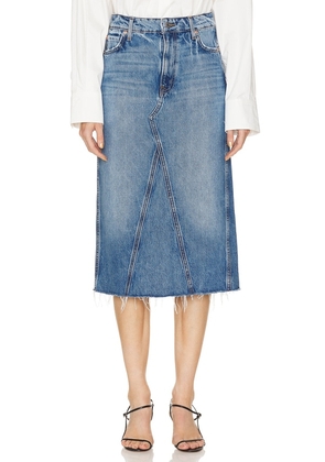 GRLFRND Darcy Mid Rise Column Midi Skirt in Blue. Size 24, 25, 26, 27, 28, 29, 30, 31, 32.