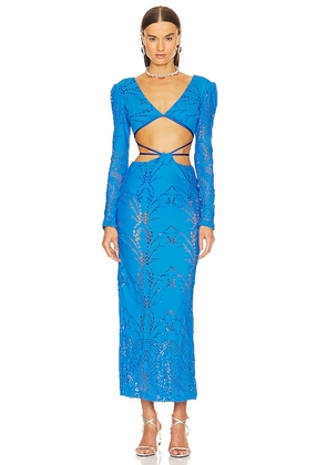 PatBO Stretch Lace Maxi Dress in Blue. Size 0, 8.