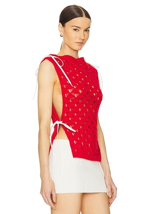 MSGM Chunky Crochet Top in Red. Size 38/XS, 42/M, 44/L.