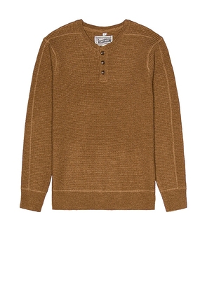 Schott Button Henley Sweater in Brown. Size S.