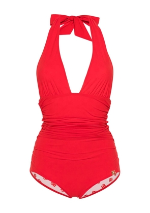 Dolce & Gabbana plunging V-neck swimsuit - Red