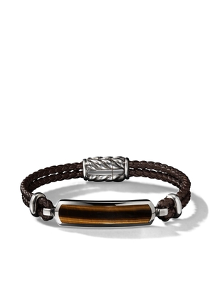 David Yurman Exotic Stone Bar Station tiger eye and leather bracelet - Silver