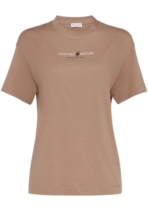 Brunello Cucinelli slogan-print cotton T-shirt - Brown