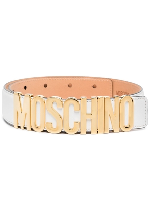 Moschino logo plaque belt - White