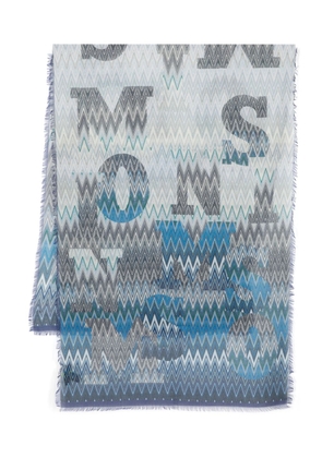 Missoni zigzag-print frayed scarf - Blue
