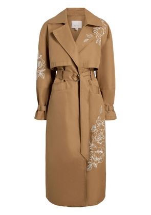 Cinq A Sept Astrid floral-embroidered trench coat - Neutrals