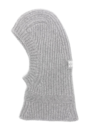 Miu Miu intarsia-knit logo chunky-knit balaclava - Grey