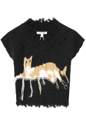 yuhan wang embroidered-motif ripped-detail jumper - Black