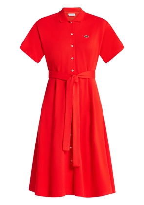 Lacoste logo-patch belted cotton-piqué polo dress - Red