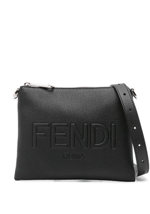 FENDI logo-embossed leather messenger bag - Black