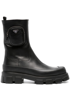 Prada Cobblestone pouch-detail leather boots - Black