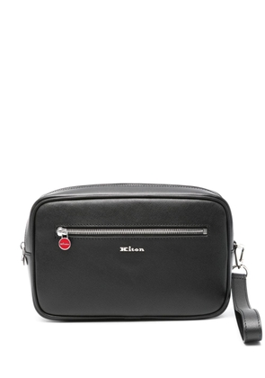 Kiton logo-lettering leather clutch bag - Black