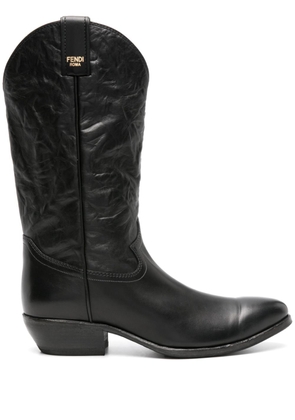 FENDI crinkled-leather cowboy boots - Black