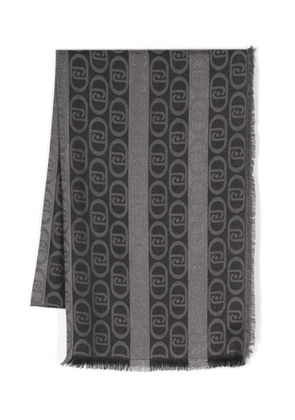 LIU JO lurex monogram-jacquard scarf - Black