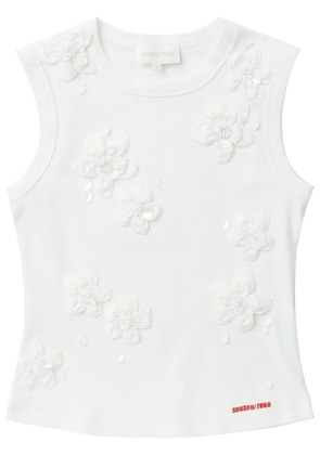 SHUSHU/TONG floral-appliqué bead-embellished tank top - White