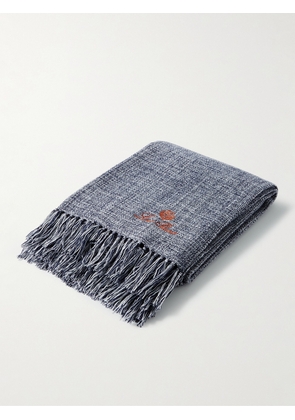 Loro Piana - Logo-Embroidered Fringed Wool Blanket - Men - Blue