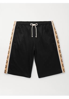 Gucci - Wide-Leg Logo-Jacquard Webbing-Trimmed Tech-Jersey Drawstring Shorts - Men - Black - XS