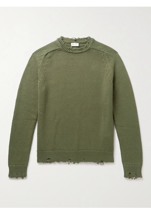 SAINT LAURENT - Distressed Cotton Sweater - Men - Green - XS